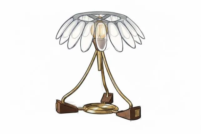 Render of the lamp with an open petal shade