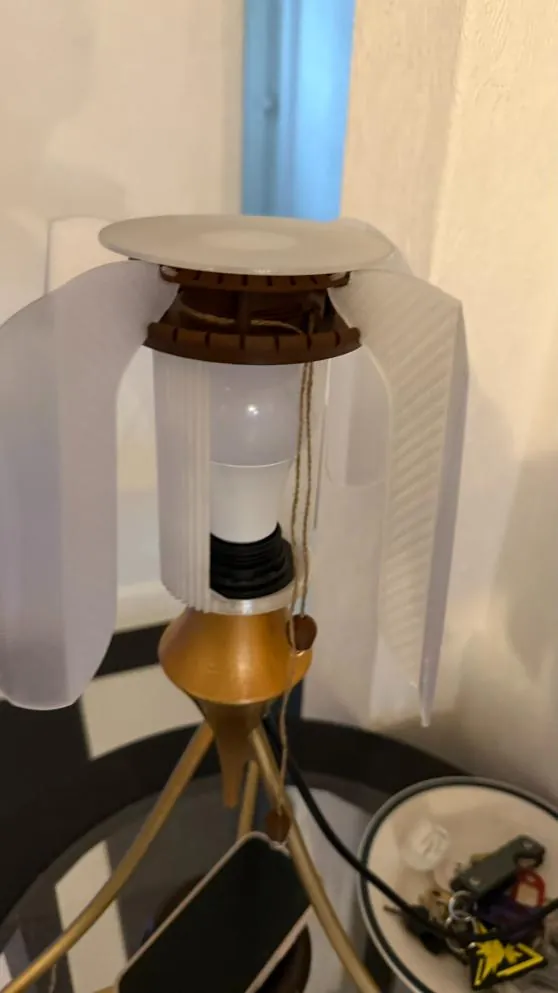 Prototype light holder and bulb before the shade is attached