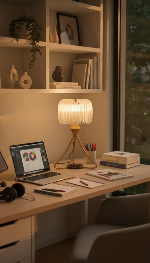 Render of AuraBloom on a desk in a warm evening study