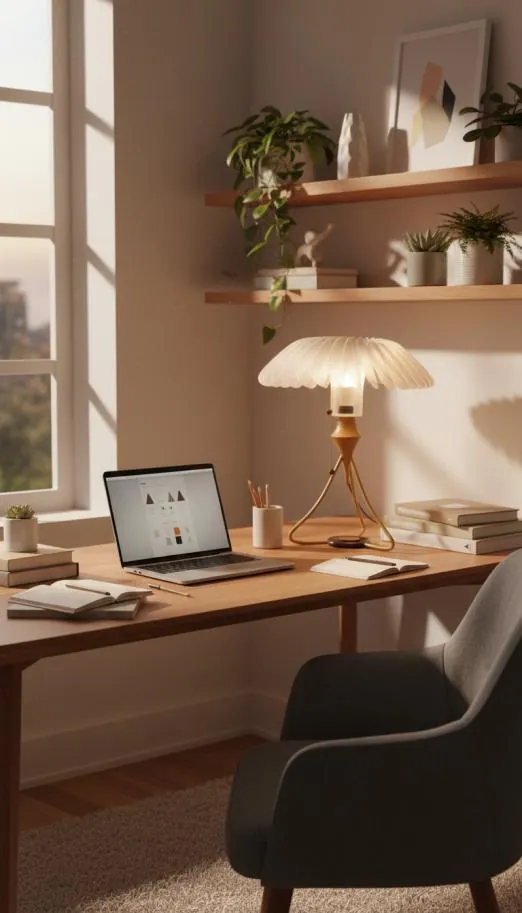 Render of AuraBloom by a window with its shade partly open