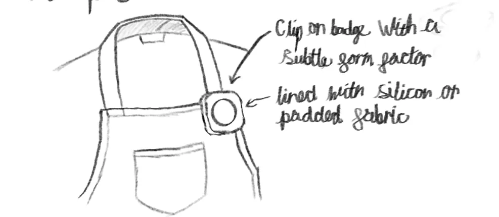 Sketch of a clip-on badge with a subtle form factor, lined with silicone
