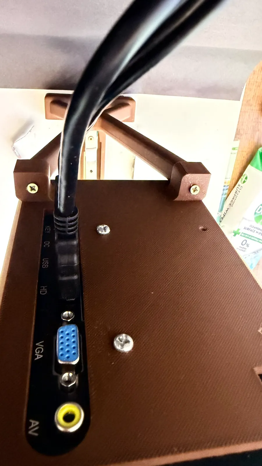 Rear of the screen showing the mount and cable routing