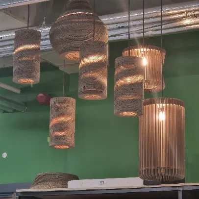 Cardboard lamps at different heights