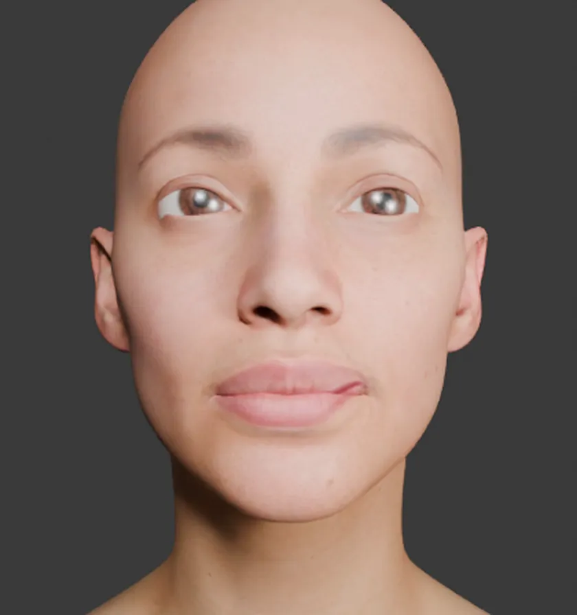 Render of the projected head with an expressive face