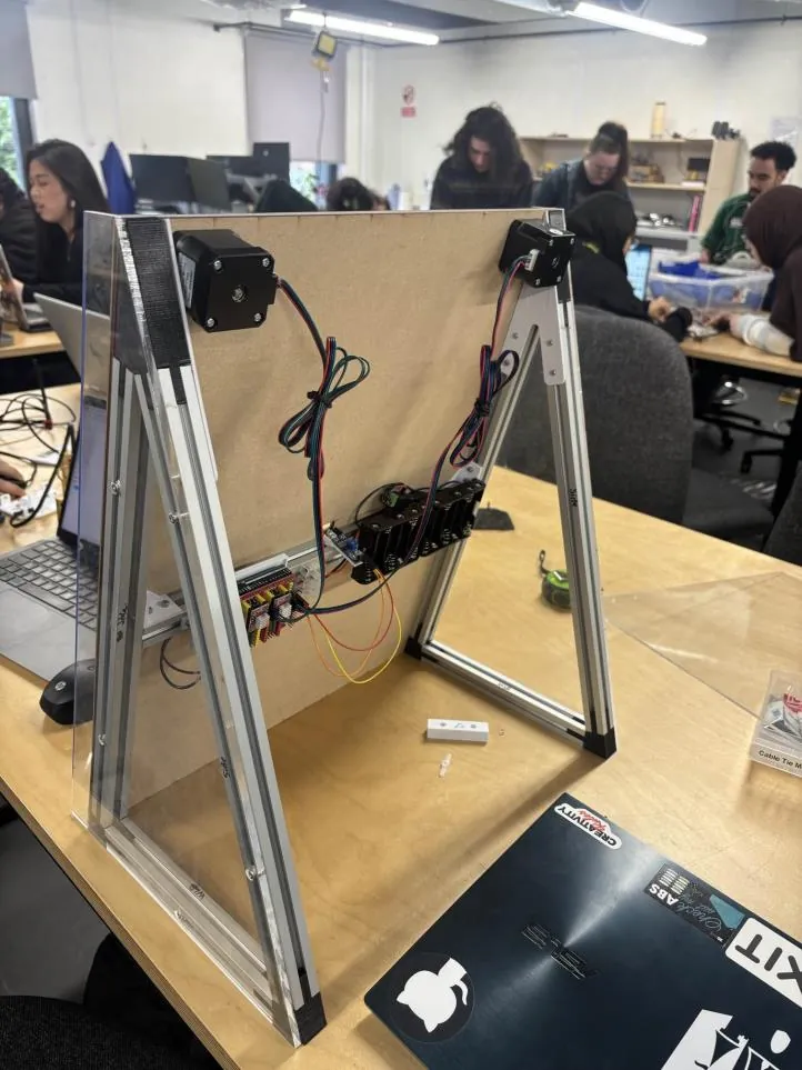 The whole prototype on a workshop bench