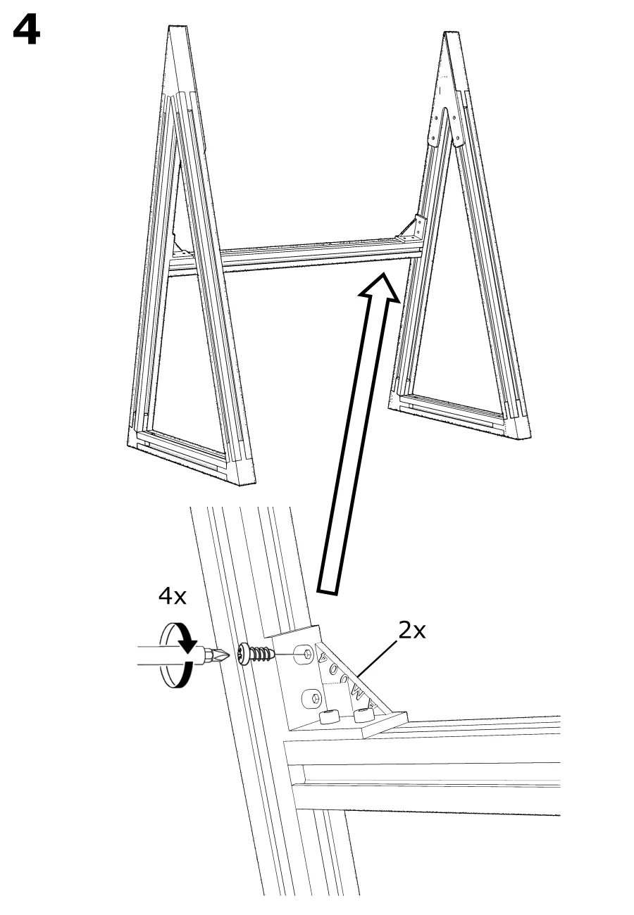 Step showing the two side frames joined by a cross extrusion with L brackets