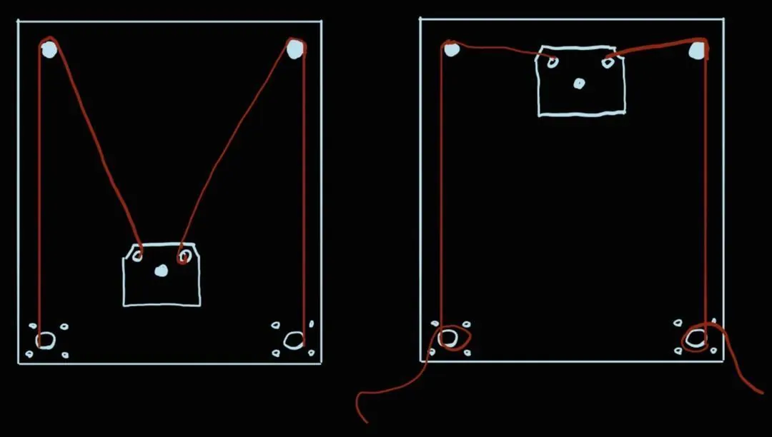 Diagram comparing the original motion system with motors at the bottom against the revised layout